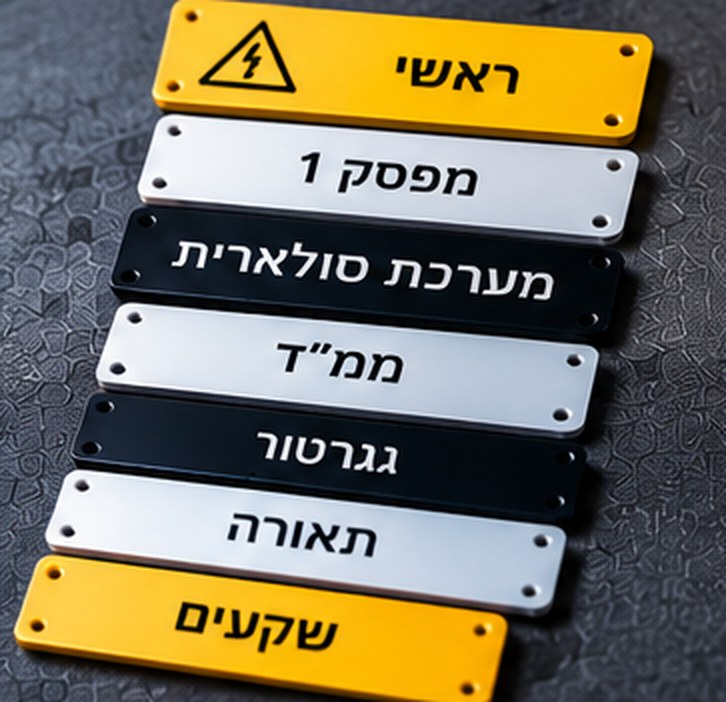 שלטי סנדוויץ חרוטים בצהוב, לבן ושחור עם כיתובים של מעגלים